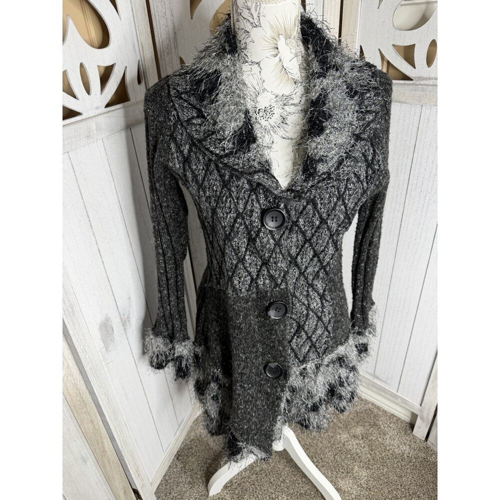 Liquid By Sioni Multi Media Button Down Cardigan Sweater Metallic Sz Medium